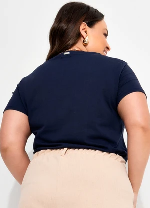 Quintess - Blusa Azul Marinho em Malha de Algodão - QUINTESS