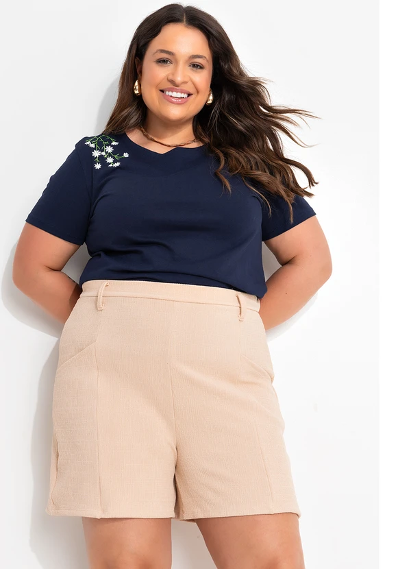 Quintess - Blusa Azul Marinho em Malha de Algodão