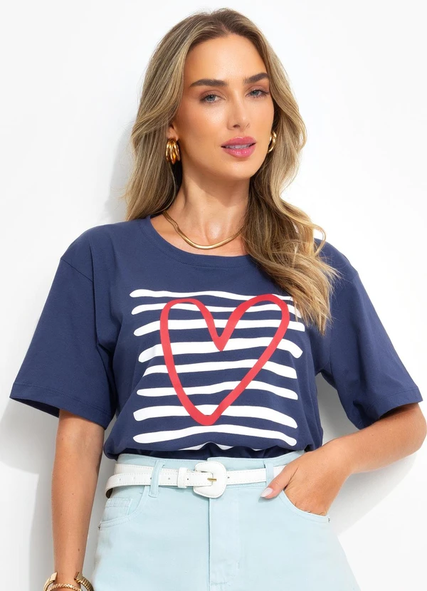 Bimini - Blusa Azul Marinho em Malha de Algodão