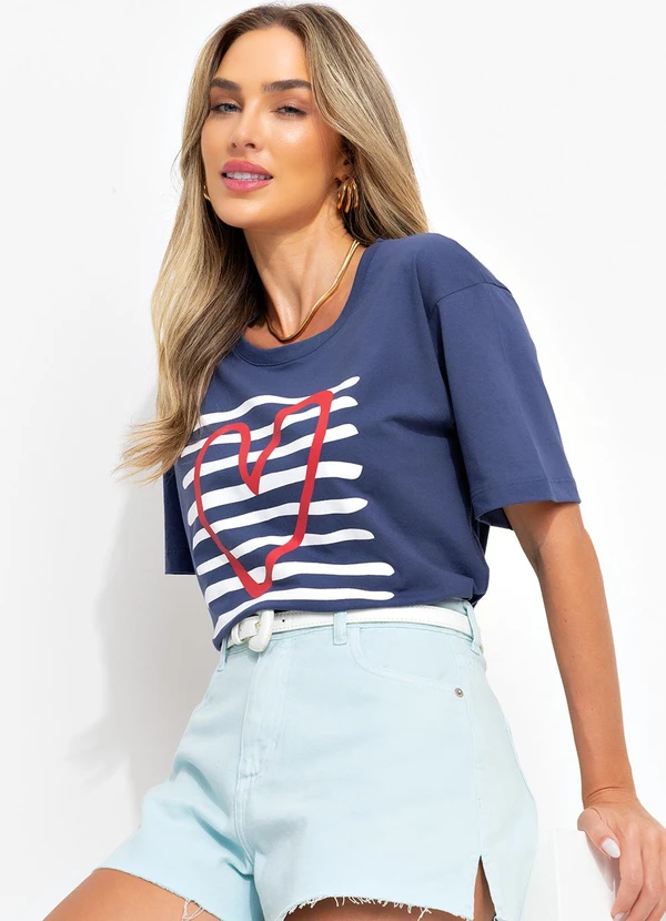 Bimini - Blusa Azul Marinho em Malha de Algodão 7