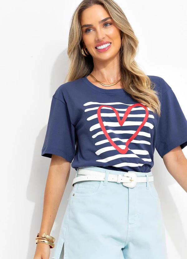 Bimini - Blusa Azul Marinho em Malha de Algodão 8