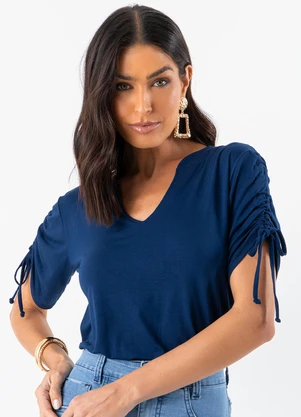 Quintess - Blusa Azul Marinho em Malha de Viscose - QUINTESS