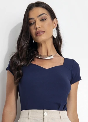 Quintess - Blusa Azul Marinho em Malha de Viscose - QUINTESS