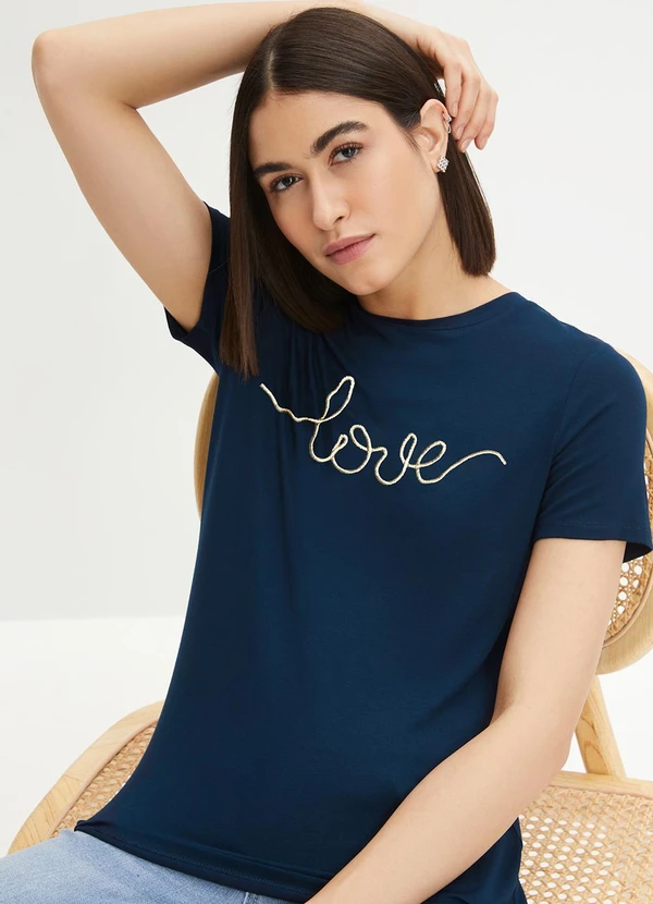 bonprix - Blusa Azul Marinho em Malha de Viscose