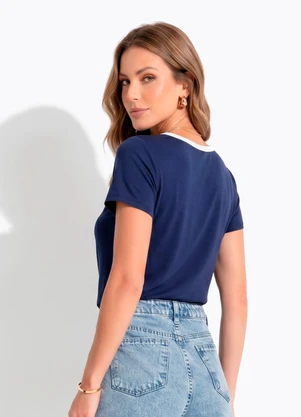Quintess - Blusa Azul Marinho em Malha de Viscose - QUINTESS