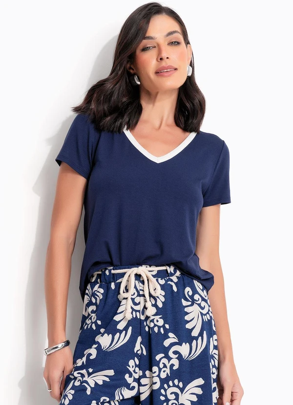 Quintess - Blusa Azul Marinho em Malha de Viscose 3