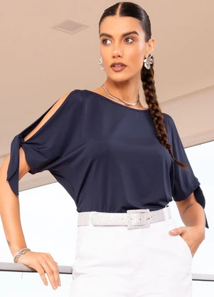 Quintess - Blusa Azul Marinho em Malha Fria - QUINTESS