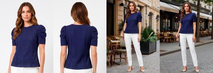 Blusa Azul Marinho em Malha Laise