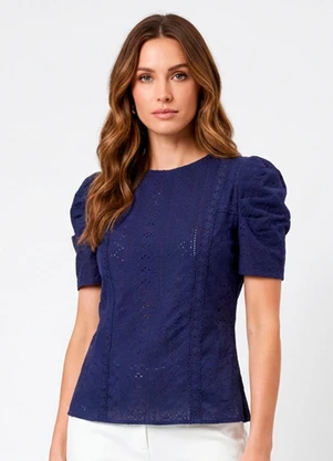 Quintess - Blusa Azul Marinho em Malha Laise - QUINTESS