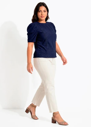 Quintess - Blusa Azul Marinho em Malha Laise - QUINTESS