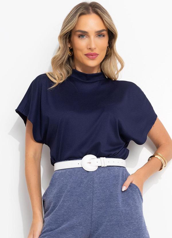 Bimini - Blusa Azul Marinho em Malha Suede