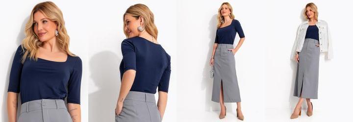 Blusa Azul Marinho em Microflex