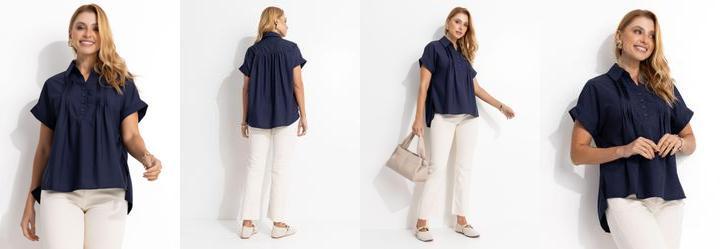 Blusa Azul Marinho em Poli�ster