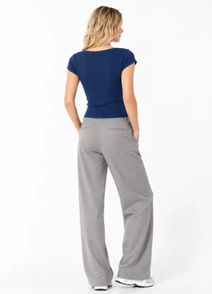 Quintess - Blusa Azul Marinho em Ribana Canelada - QUINTESS