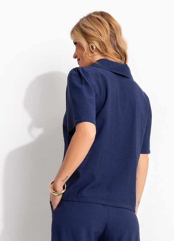 Quintess - Camisa Alfaiataria Azul Marinho com Gola Vintage e Manga Curta 2