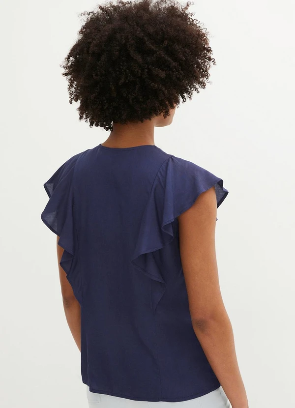bonprix - Blusa Azul Marinho em Tecido Viscose Plana 2