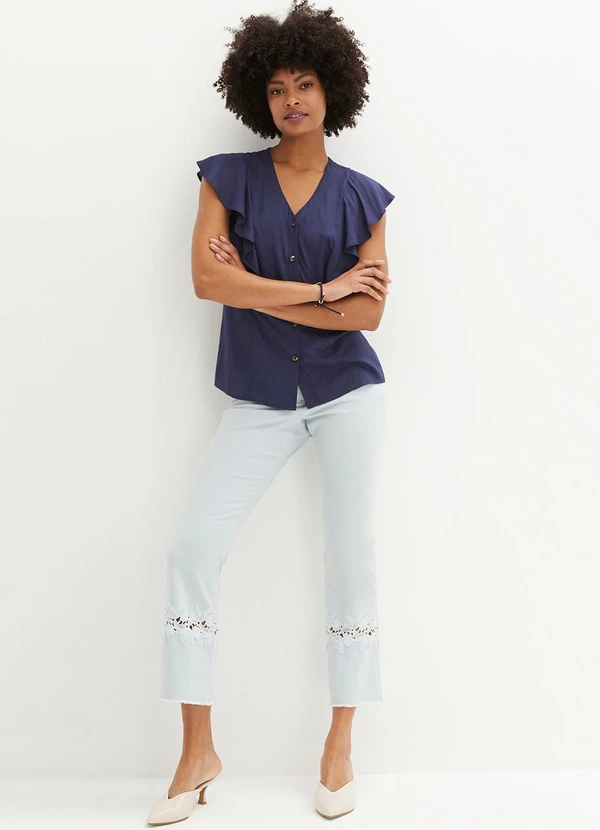 bonprix - Blusa Azul Marinho em Tecido Viscose Plana 3