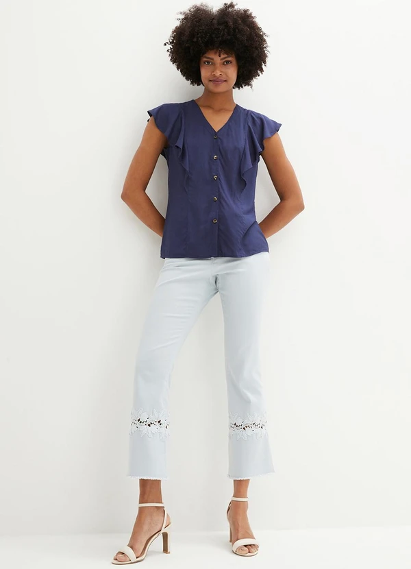 bonprix - Blusa Azul Marinho em Tecido Viscose Plana 4