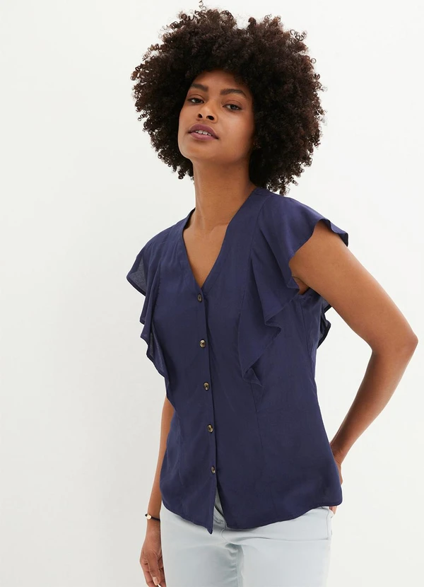 bonprix - Blusa Azul Marinho em Tecido Viscose Plana 5