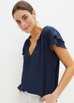 bonprix - Blusa Azul Marinho em Viscose Plana - BONPRIX