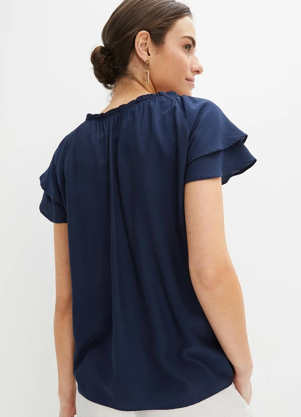 bonprix - Blusa Azul Marinho em Viscose Plana 5