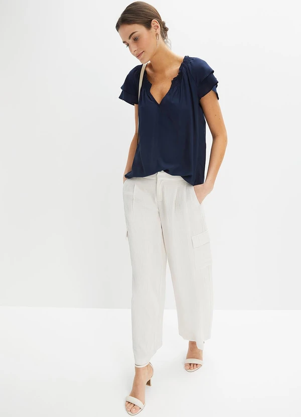 bonprix - Blusa Azul Marinho em Viscose Plana 4