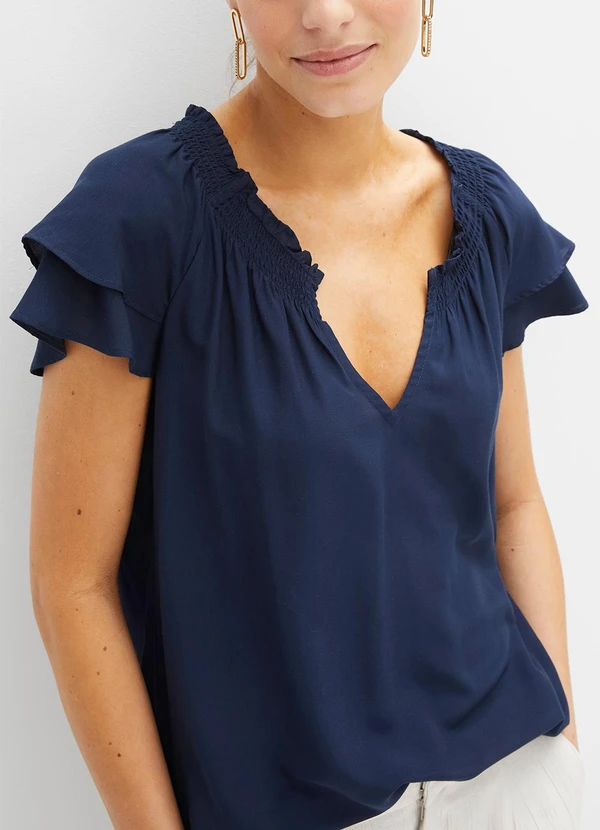 bonprix - Blusa Azul Marinho em Viscose Plana 3