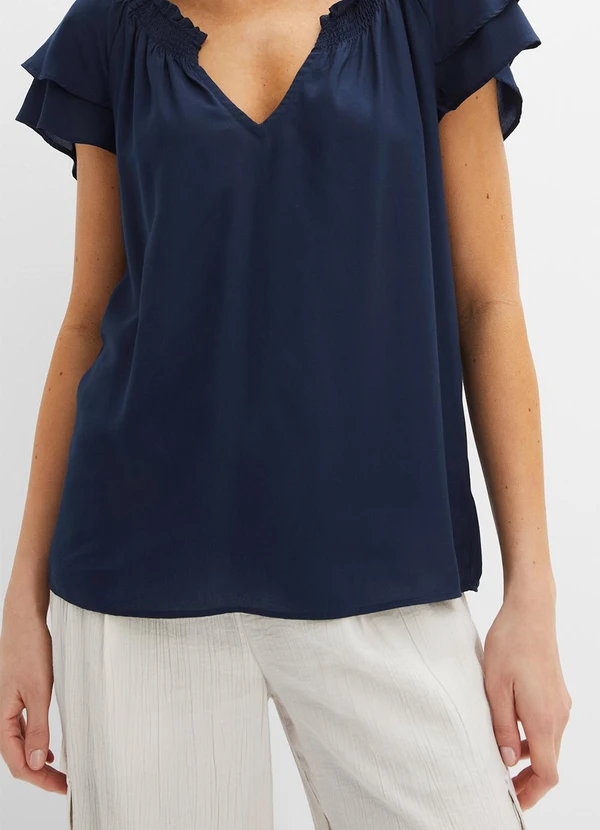bonprix - Blusa Azul Marinho em Viscose Plana 2