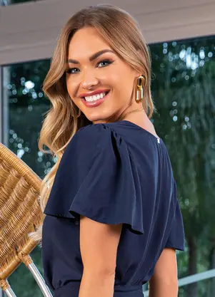 Quintess - Blusa Azul Marinho em Viscose Plana - QUINTESS