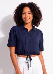 Blusa Azul Marinho em Viscose Plana Blusa Azul Marinho em Viscose Plana