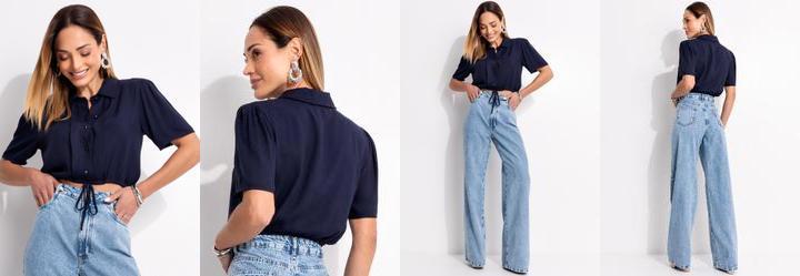 Blusa Azul Marinho em Viscose Plana