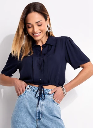 Quintess - Blusa Azul Marinho em Viscose Plana - QUINTESS