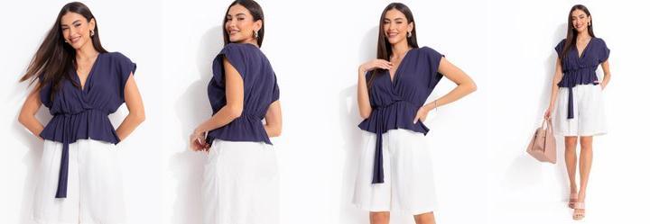 Blusa Azul Marinho em Viscose Sarjada