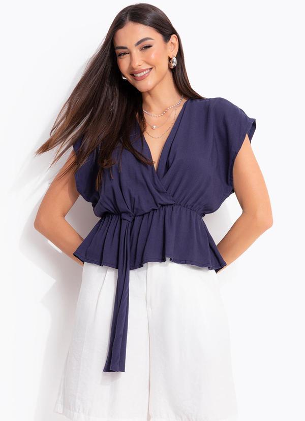 Blusa Azul Marinho em Viscose Sarjada