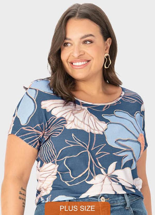 Malwee Plus - Blusa Azul Mullet Floral em Viscose