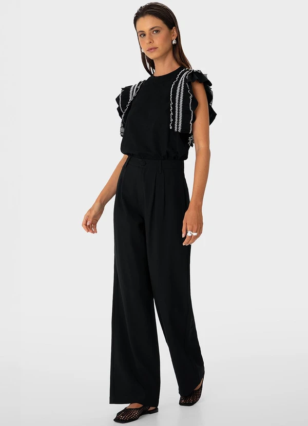 Enfim - Blusa Babados com Fenda Preto 2