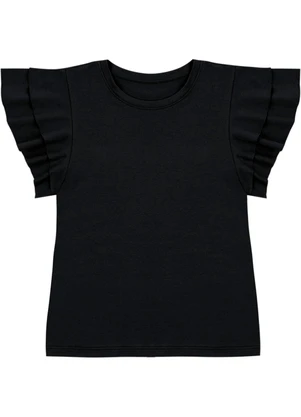 Malwee - Blusa Babados Malha Linho Preto - MALWEE