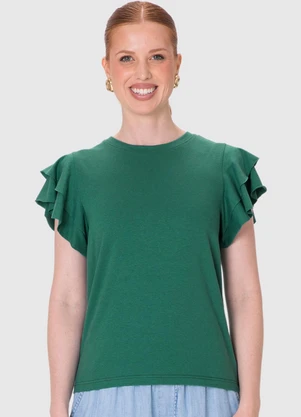 Malwee - Blusa Babados Malha Linho Verde - MALWEE