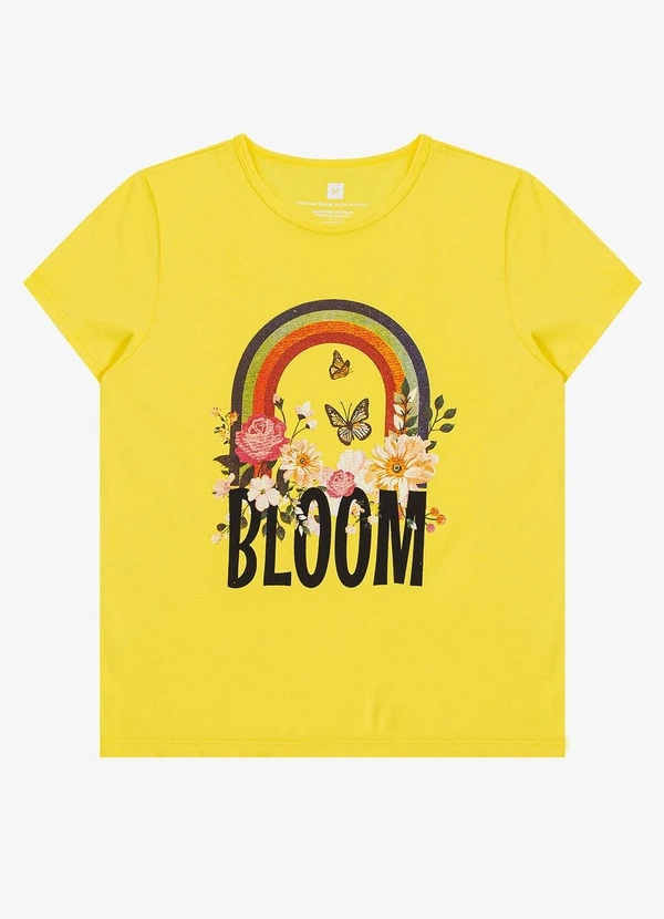 Select - Blusa Baby Look Feminina Estampada Amarelo