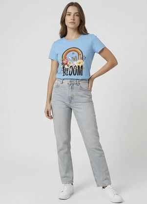 Select - Blusa Baby Look Feminina Estampada Azul - SELECT