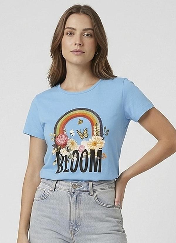 Select - Blusa Baby Look Feminina Estampada Azul