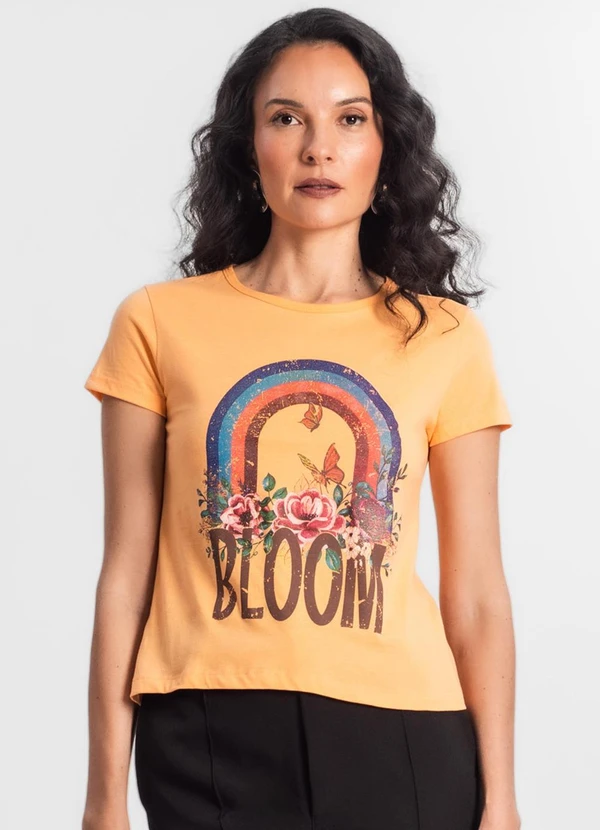 Select - Blusa Baby Look Feminina Estampada Laranja