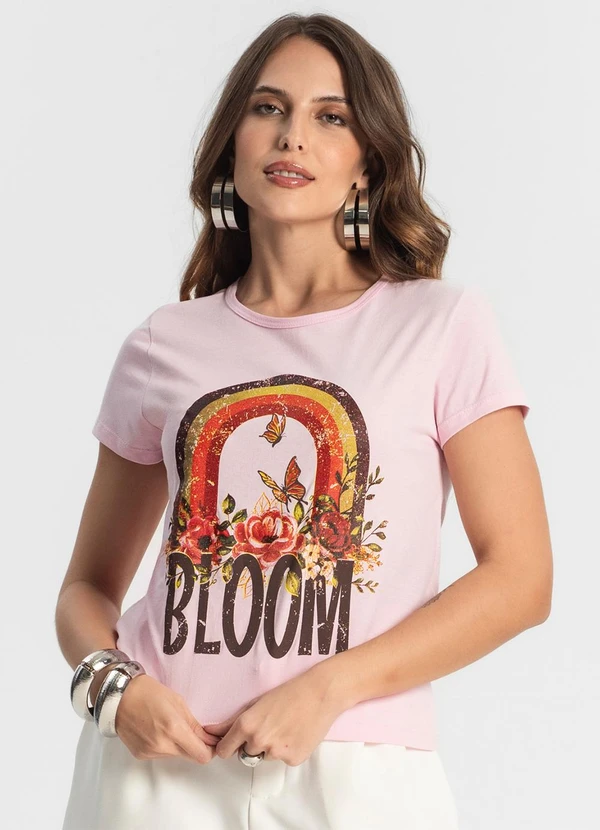 Select - Blusa Baby Look Feminina Estampada Rosa