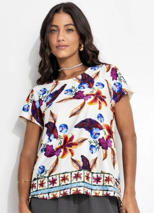 Quintess - Blusa Barrado Floral em Malha Fria - QUINTESS