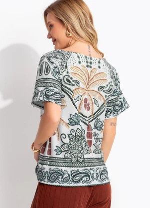 Quintess - Blusa Barrado Tropical Verde em Malha Fria - QUINTESS