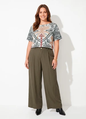 Quintess - Blusa Barrado Tropical Verde em Malha Fria - QUINTESS