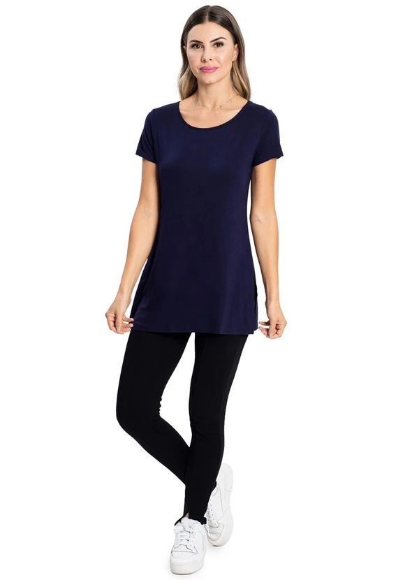 Rovitex - Blusa Básica Alongada Feminina Azul 3