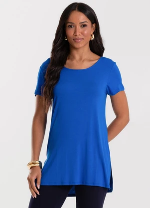 Rovitex - Blusa Básica Alongada Feminina Azul - ROVITEX