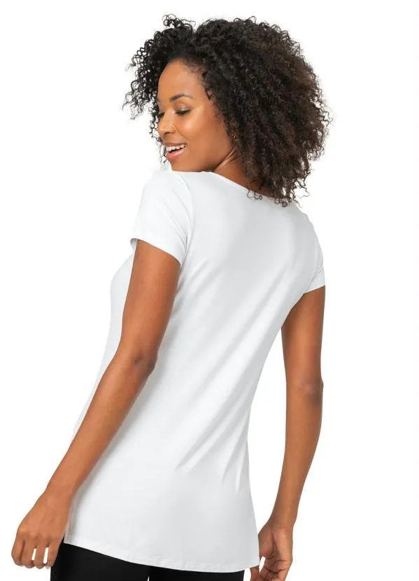 Rovitex - Blusa Básica Alongada Feminina Branco 2