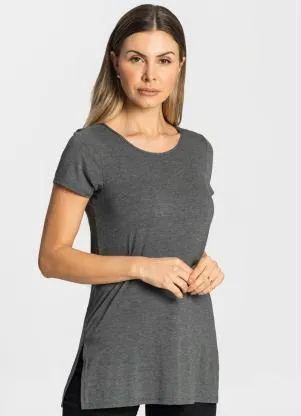 Rovitex - Blusa Básica Alongada Feminina Cinza - ROVITEX